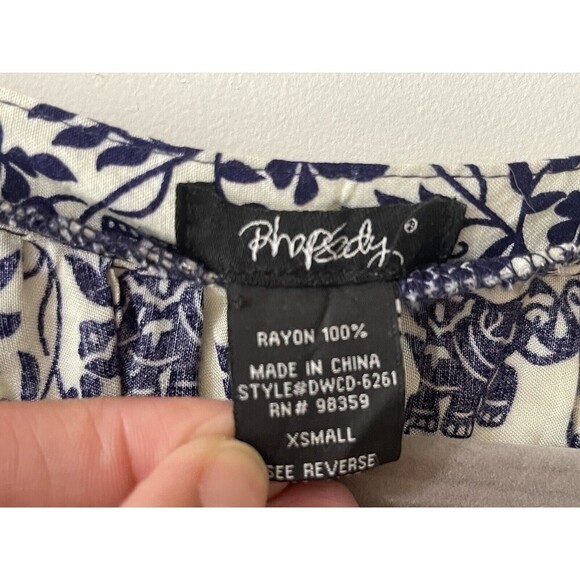 Rhapsody Women’s Size XS Navy Elephant Print Cold Shoulder Dress Boho - Picture 4 of 8